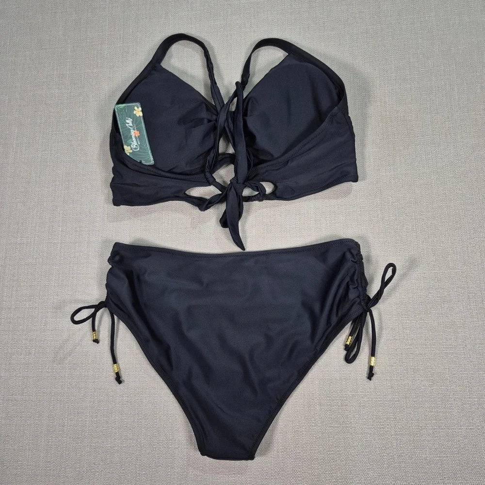 Blooming Jelly Womens Black Curvy Cutout Bikini Set Two Piece Swimsuit XL NEW